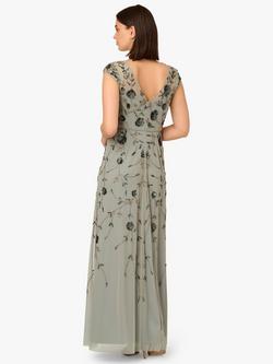 Adrianna Papell Floral Beaded Cap Sleeve Maxi Dress, Sage - view 2, Sage