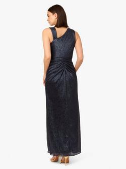 Adrianna Papell Metallic Foil Maxi Dress, Navy - view 2, Navy