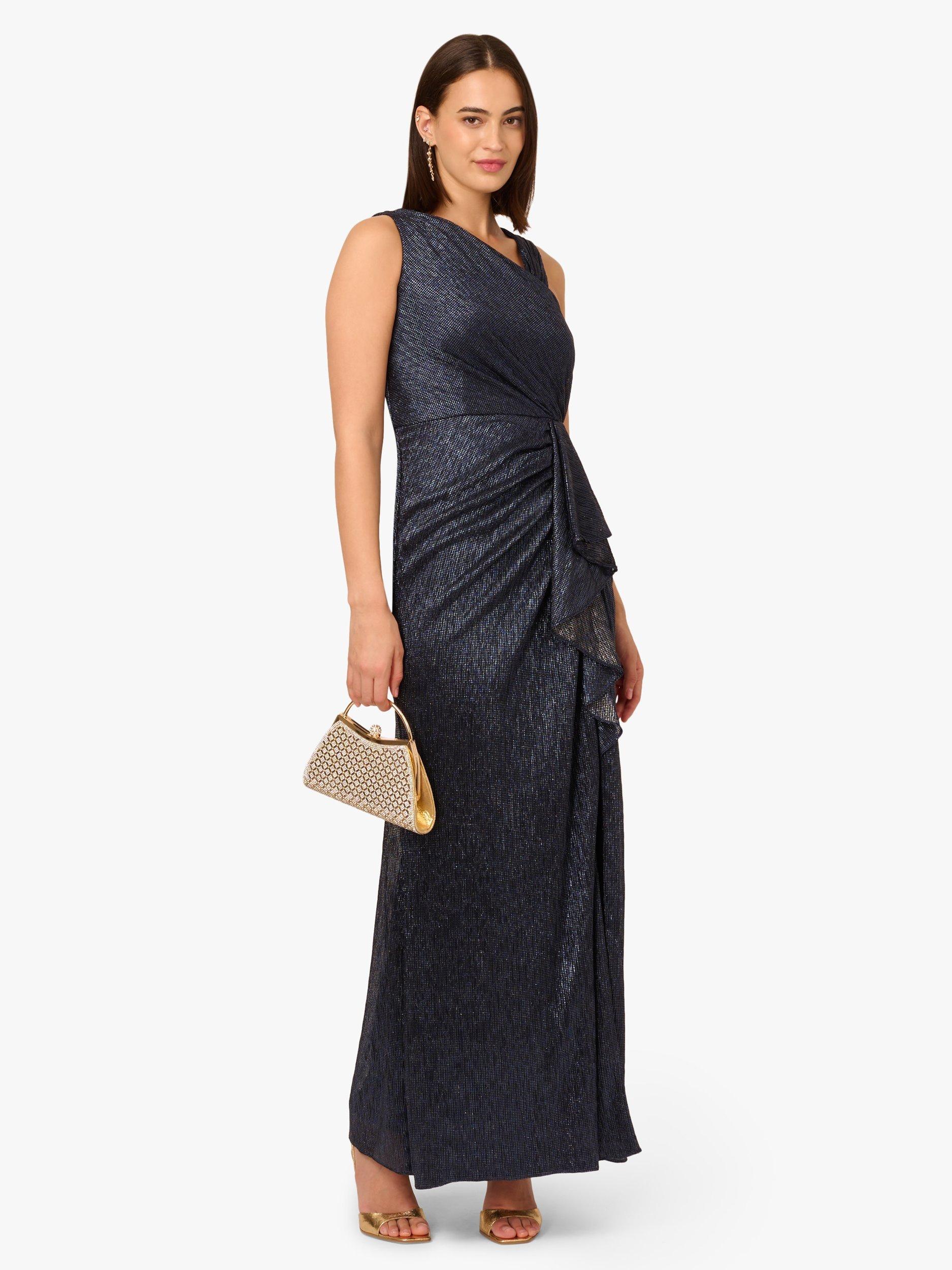Product image 3 of 6, which shows Adrianna Papell Metallic Foil Maxi Dress, Navy, 6