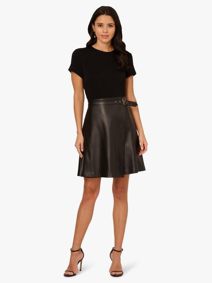 Adrianna Papell Ponte Faux Leather Dress, Black, Black