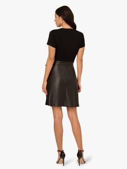 Adrianna Papell Ponte Faux Leather Dress, Black - view 2, Black