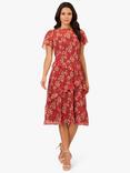 Adrianna Papell Floral Crinkle Chiffon Dress, Mocha/Multi