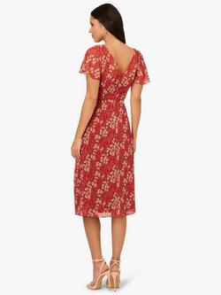 Adrianna Papell Floral Crinkle Chiffon Dress, Mocha/Multi - view 2, Mocha/Multi