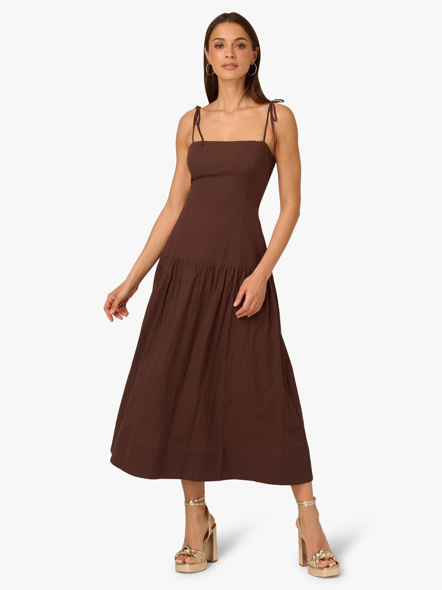 Product image 1 of 6, which shows Adrianna By Adrianna Papell Square Neck Midi Dress, Chocolate, 6
