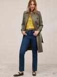 Hobbs Etty Check Collar Trench Coat, Olive Green
