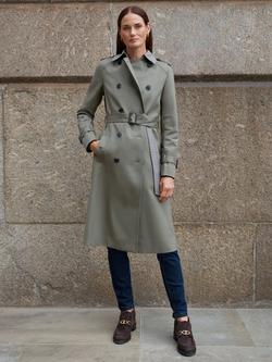 Hobbs Etty Check Collar Trench Coat, Olive Green, Olive Green