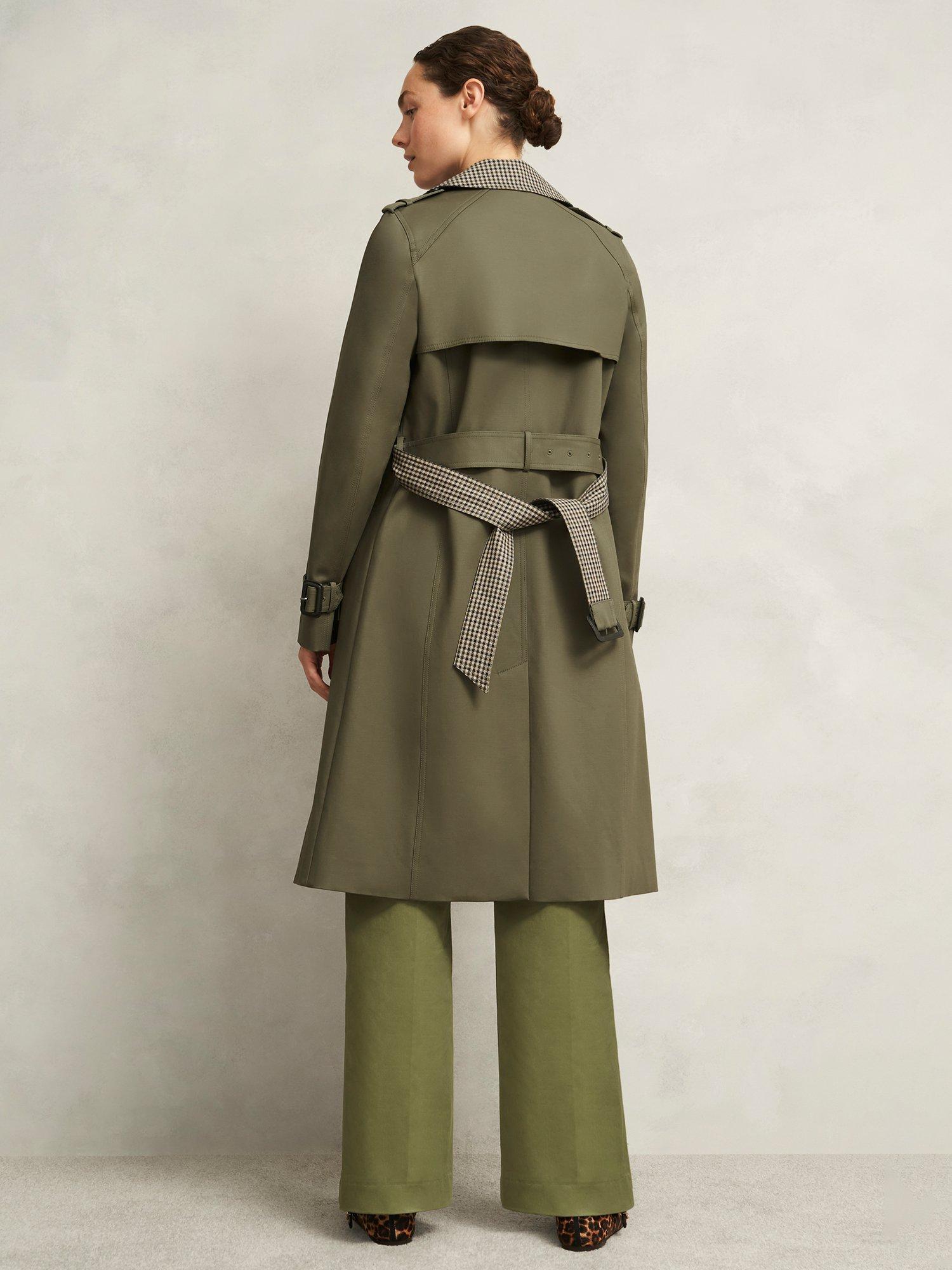 Product image 2 of 6, which shows Hobbs Etty Check Collar Trench Coat, Olive Green, 10