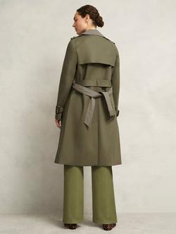 Hobbs Etty Check Collar Trench Coat, Olive Green - view 2, Olive Green