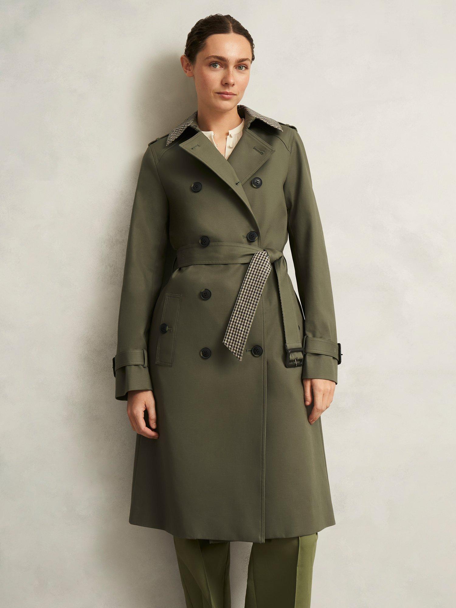 Product image 5 of 6, which shows Hobbs Etty Check Collar Trench Coat, Olive Green, 10