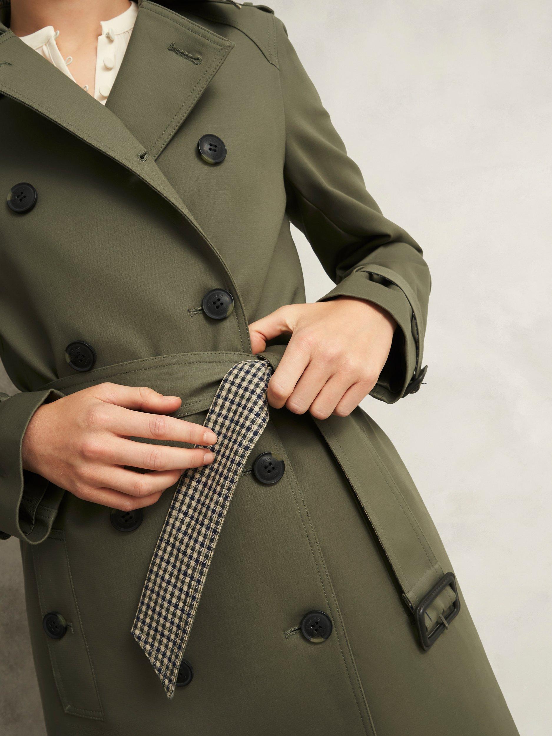 Product image 6 of 6, which shows Hobbs Etty Check Collar Trench Coat, Olive Green, 10
