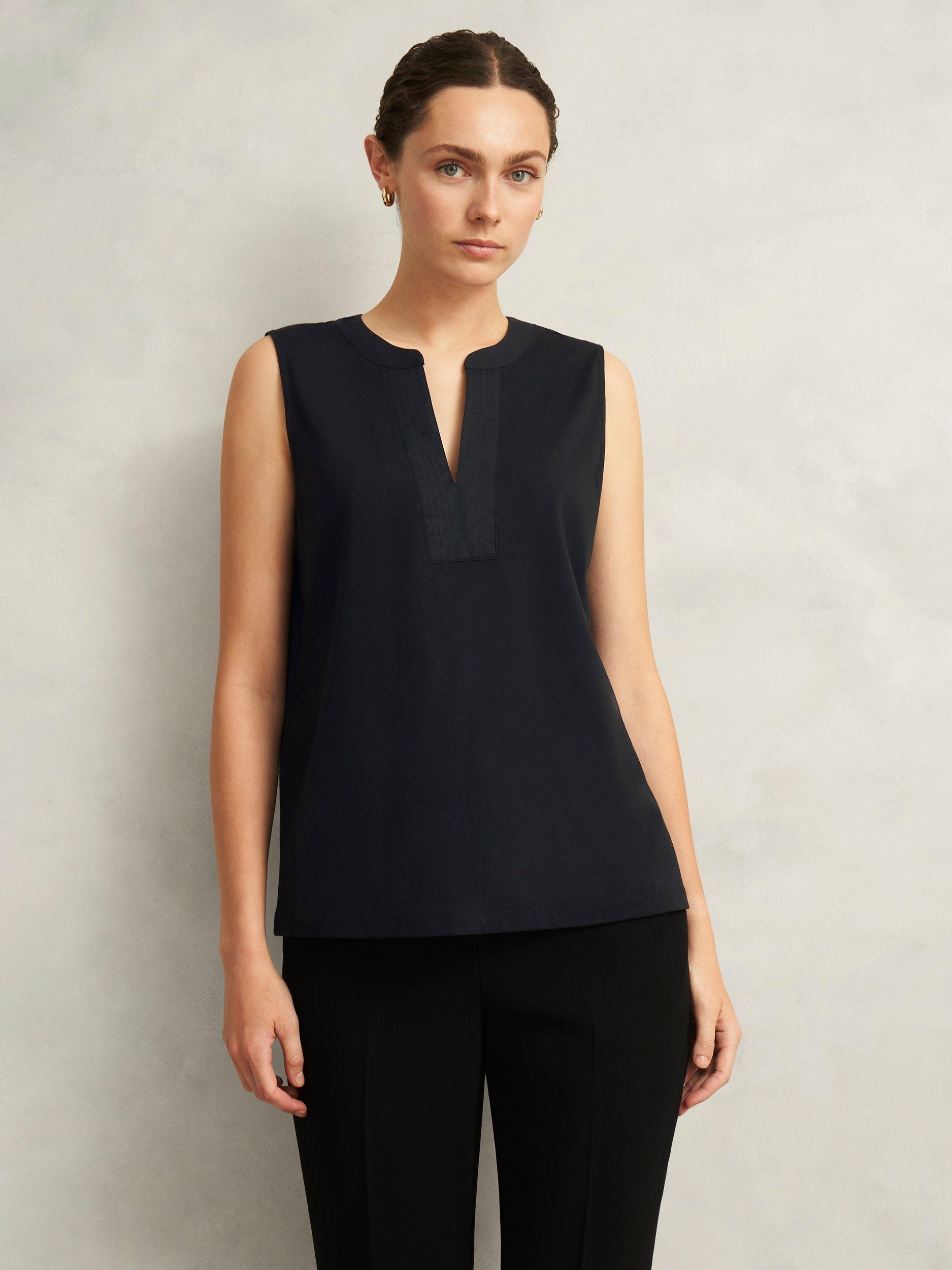 Product image 1 of 6, which shows Hobbs Susie Tailored Sleeveless Top, Black, L
