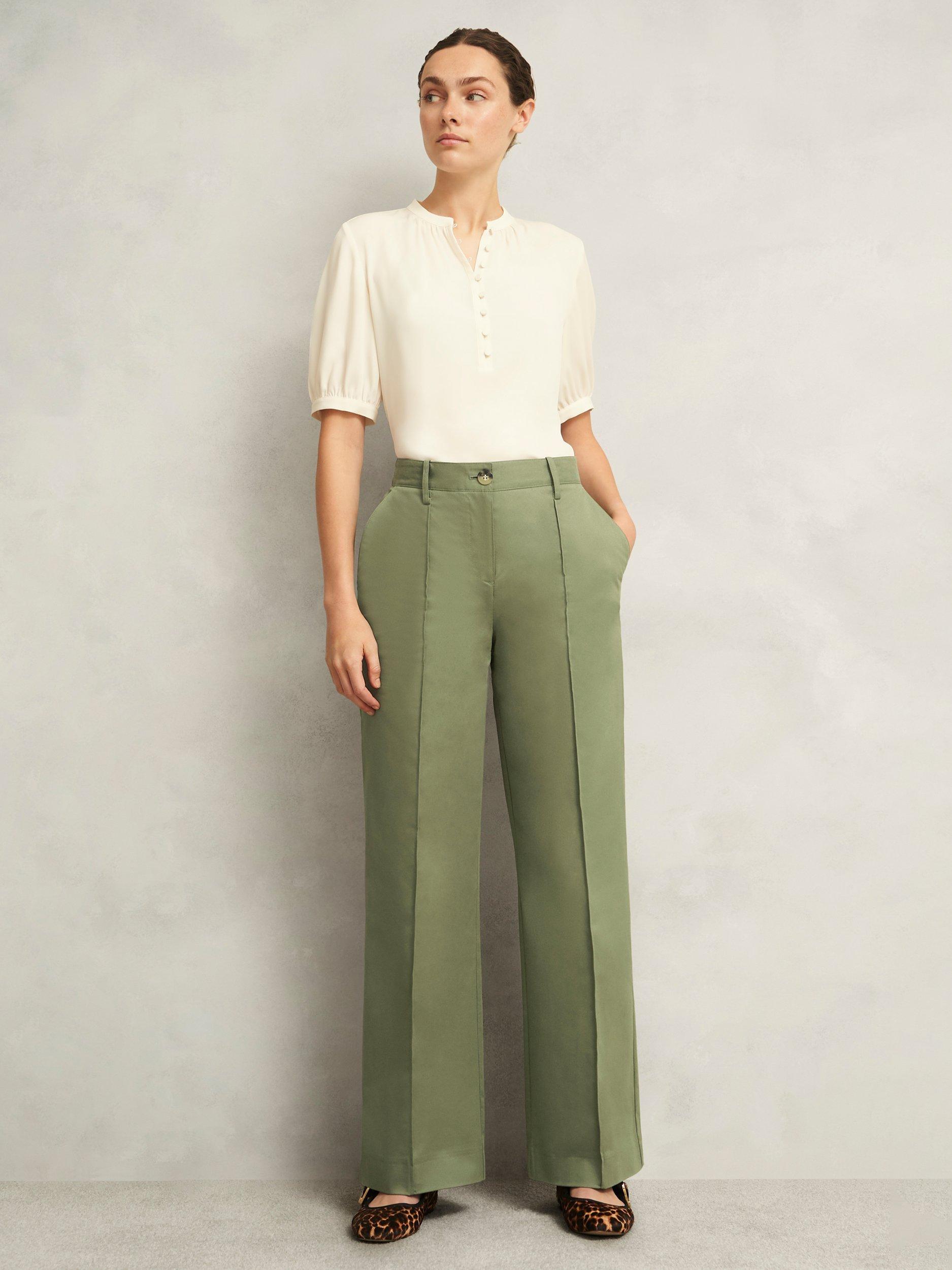 Product image 1 of 7, which shows Hobbs Kayley High Waist Tailored Trousers, Dark Sage, 10