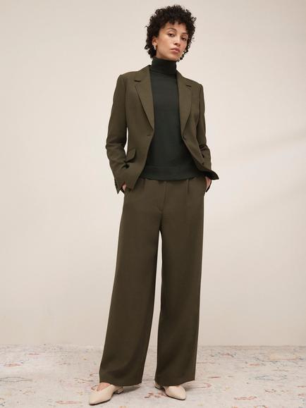 Hobbs Neava Wide Leg Tailored Trousers, Yew Green, Yew Green