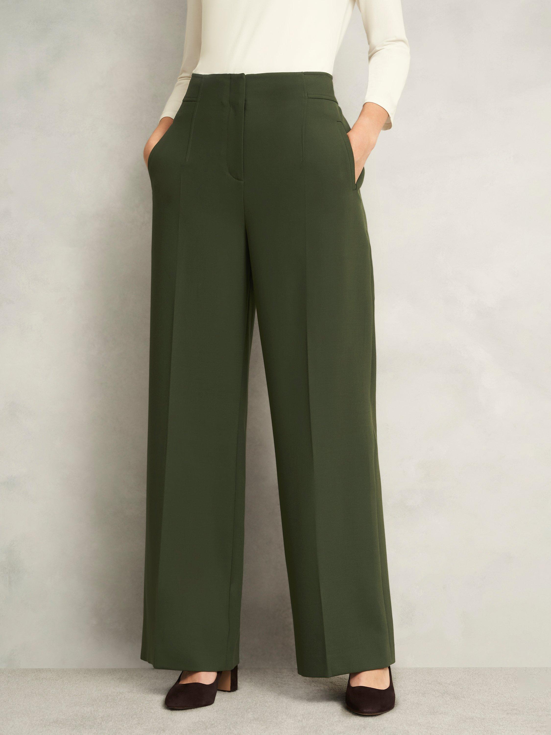 Hobbs Neava Wide Leg Tailored Trousers, Yew Green