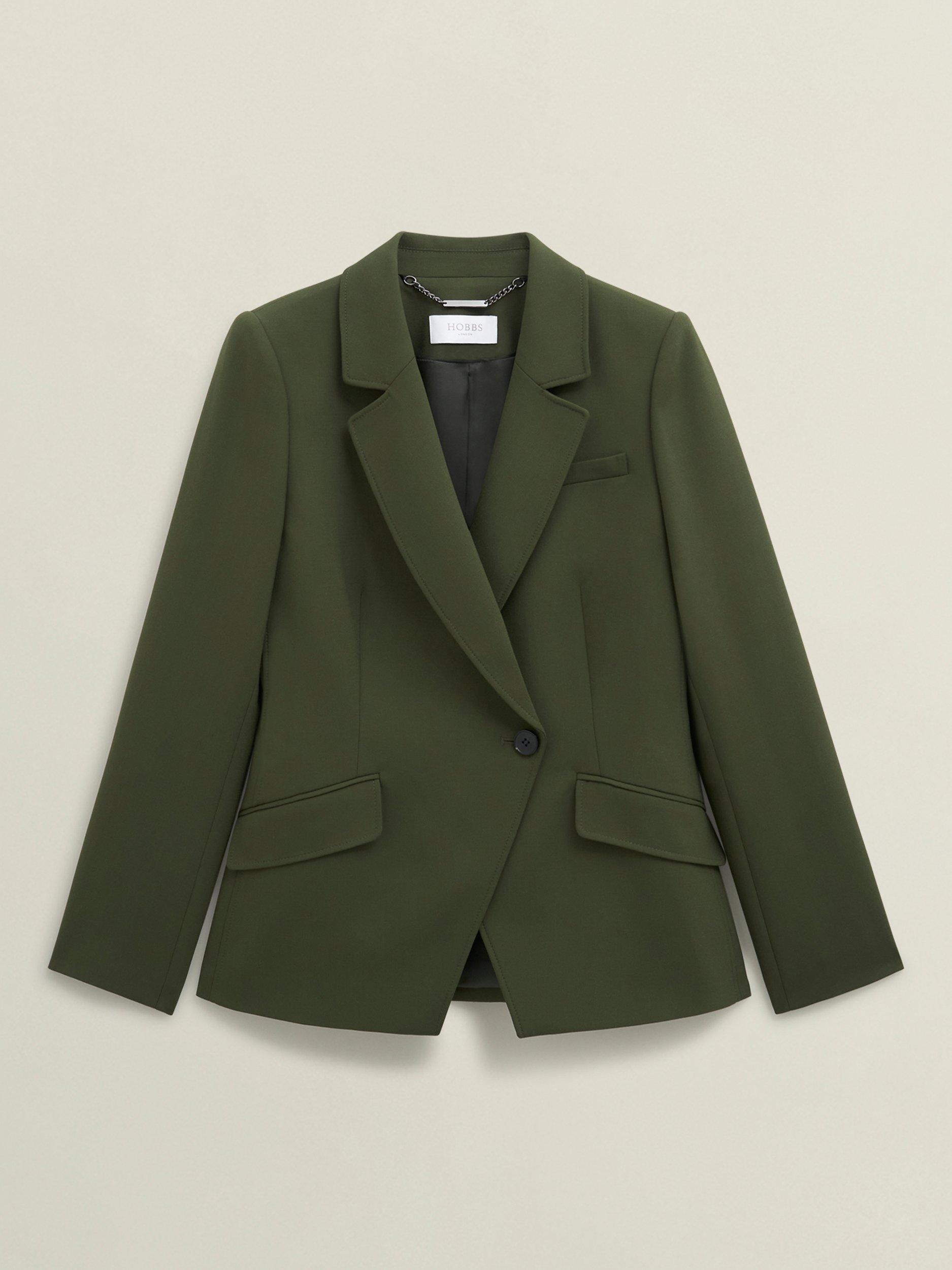 Product image 4 of 5, which shows Hobbs Neava Asymmetric Tailored Jacket, Yew Green, 10