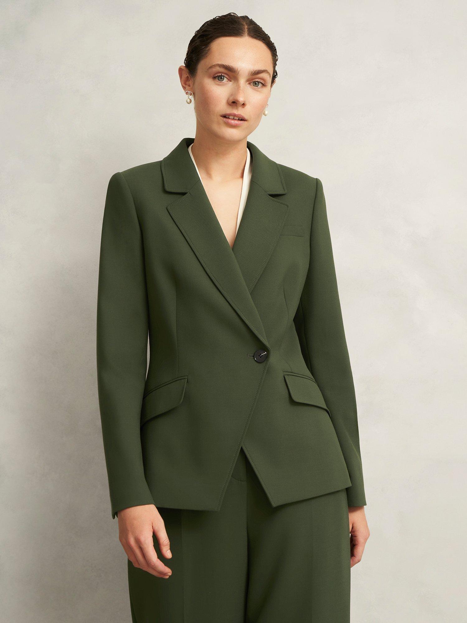 Product image 5 of 5, which shows Hobbs Neava Asymmetric Tailored Jacket, Yew Green, 10