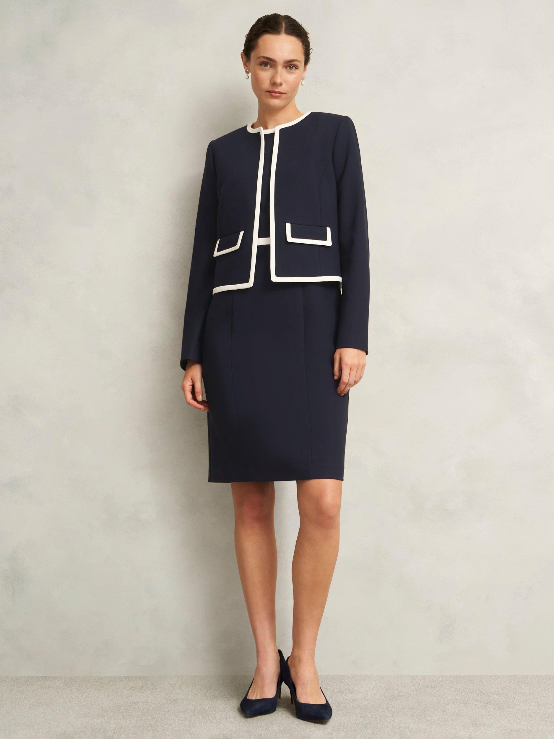 Product image 1 of 5, which shows Hobbs Sally Contrast Trim Jacket, Navy/Ivory, 10