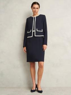 Hobbs Sally Contrast Trim Jacket, Navy/Ivory, Navy/Ivory