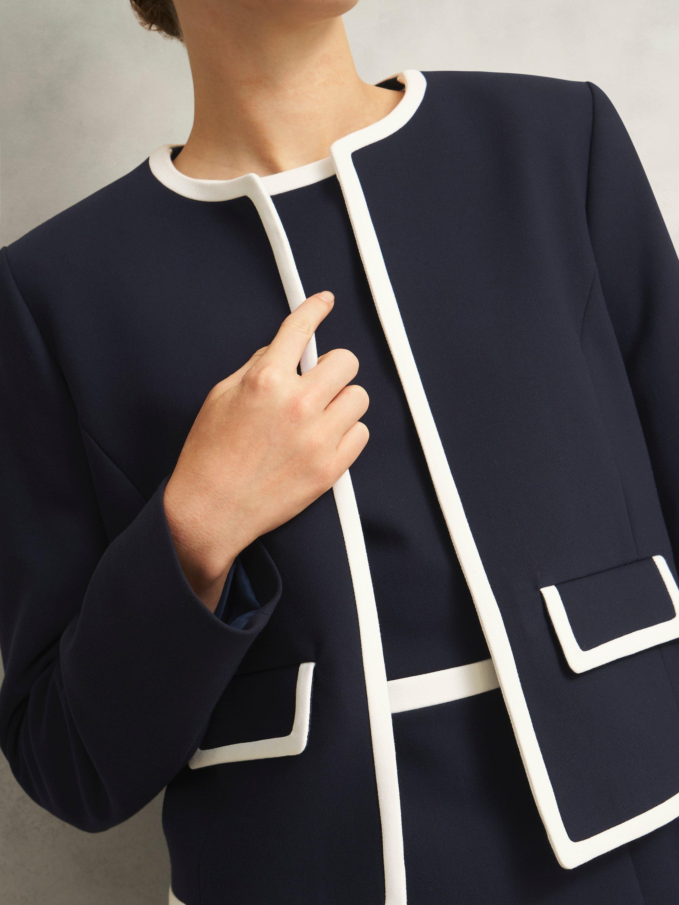 Product image 3 of 5, which shows Hobbs Sally Contrast Trim Jacket, Navy/Ivory, 10