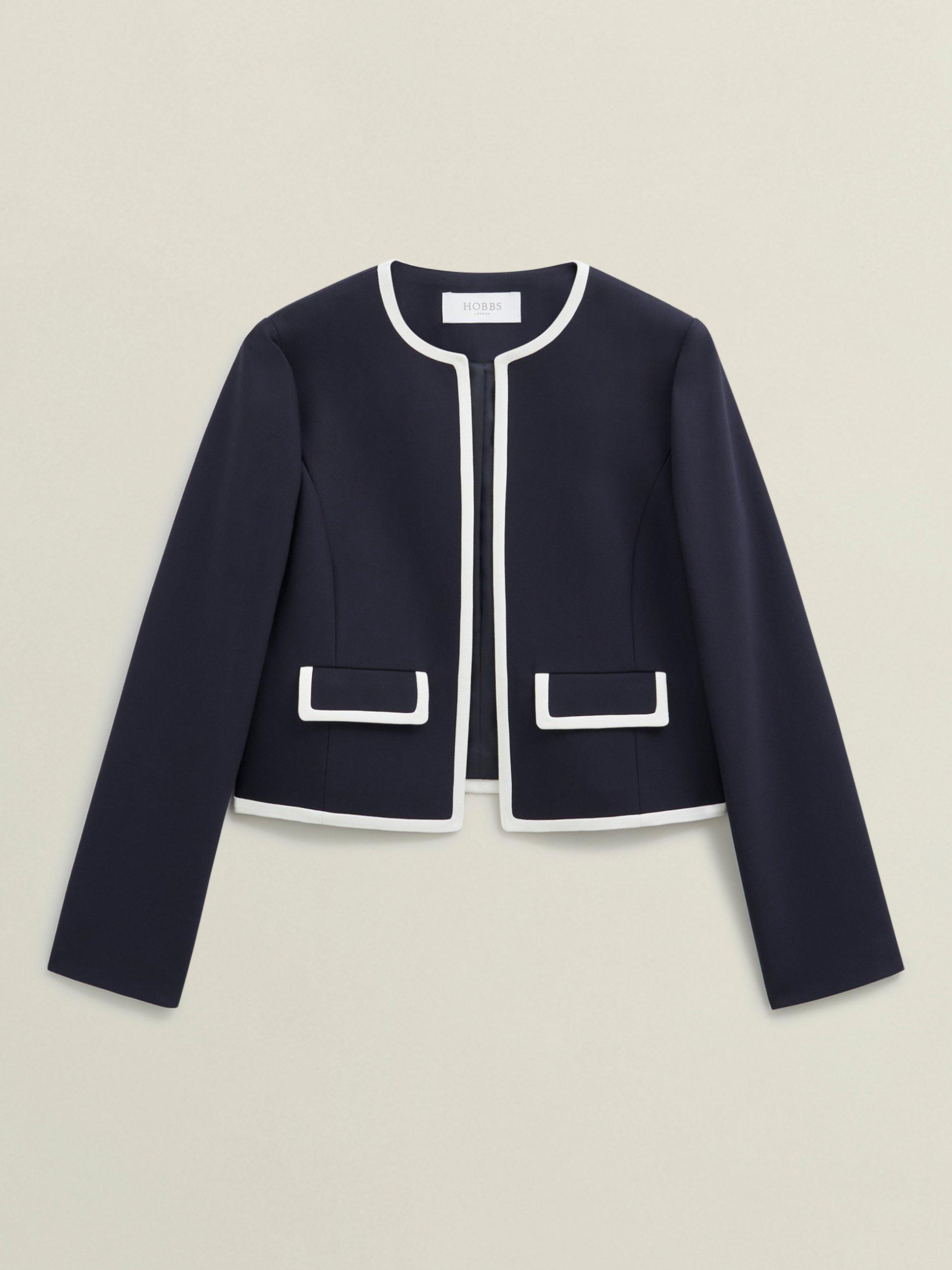 Product image 4 of 5, which shows Hobbs Sally Contrast Trim Jacket, Navy/Ivory, 10