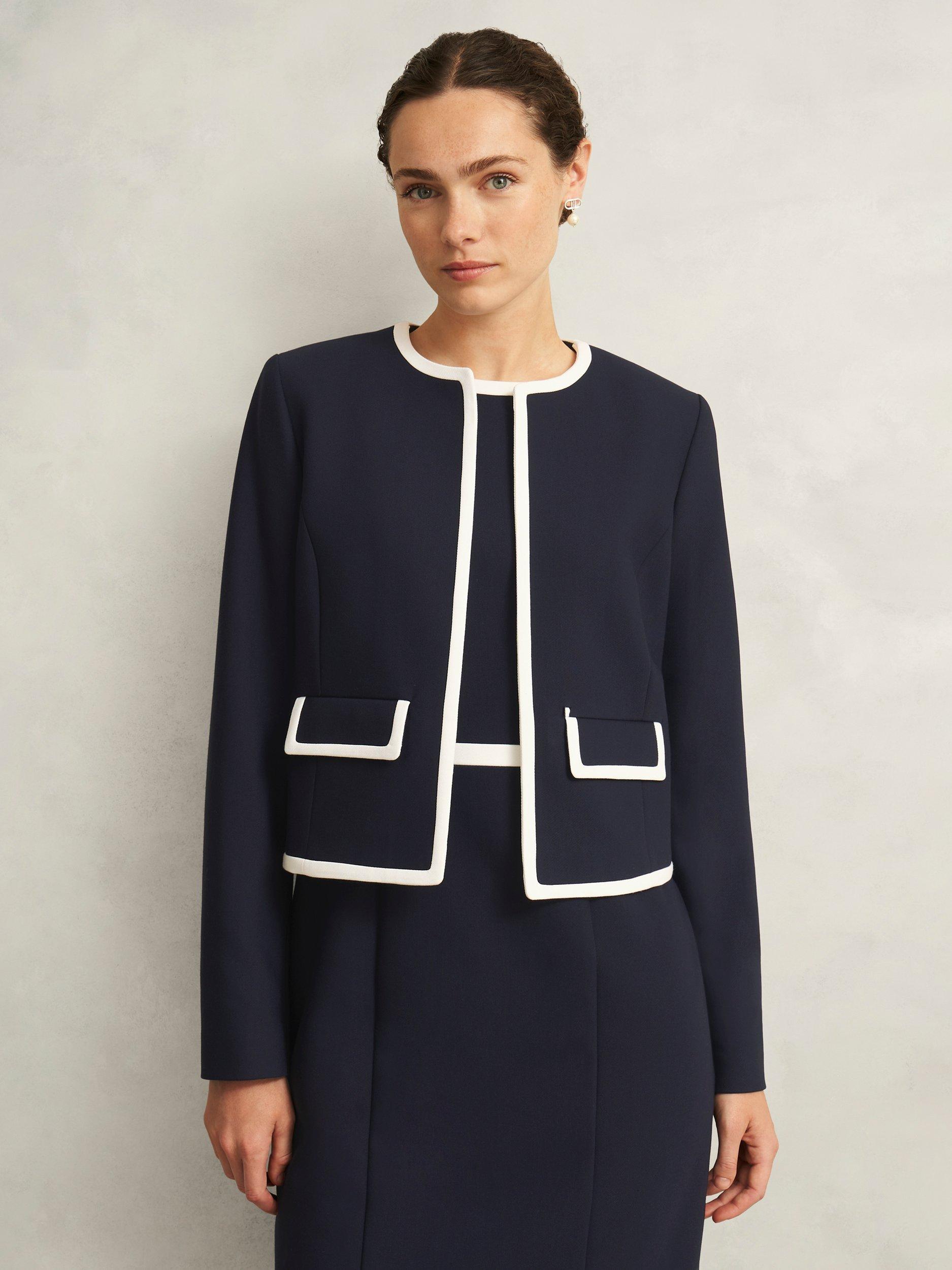 Product image 5 of 5, which shows Hobbs Sally Contrast Trim Jacket, Navy/Ivory, 10