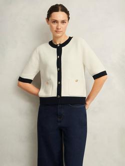 Hobbs Emily Contrast Trim Cardigan, Ivory/Navy, Ivory/Navy