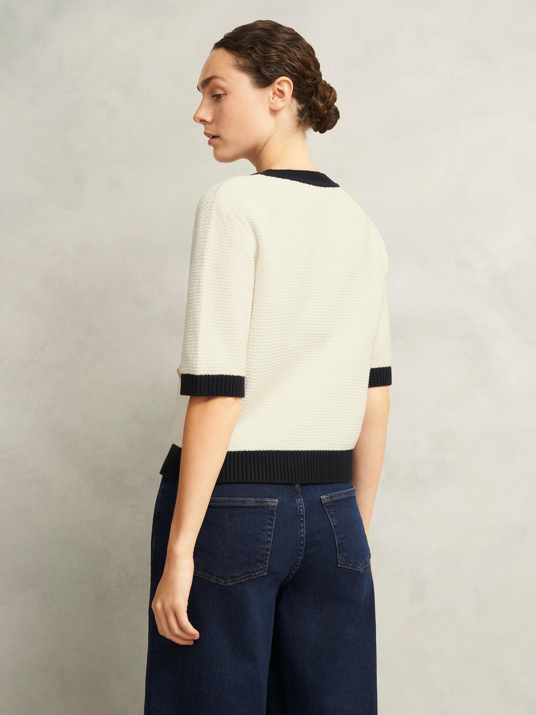 Product image 2 of 6, which shows Hobbs Emily Contrast Trim Cardigan, Ivory/Navy, M