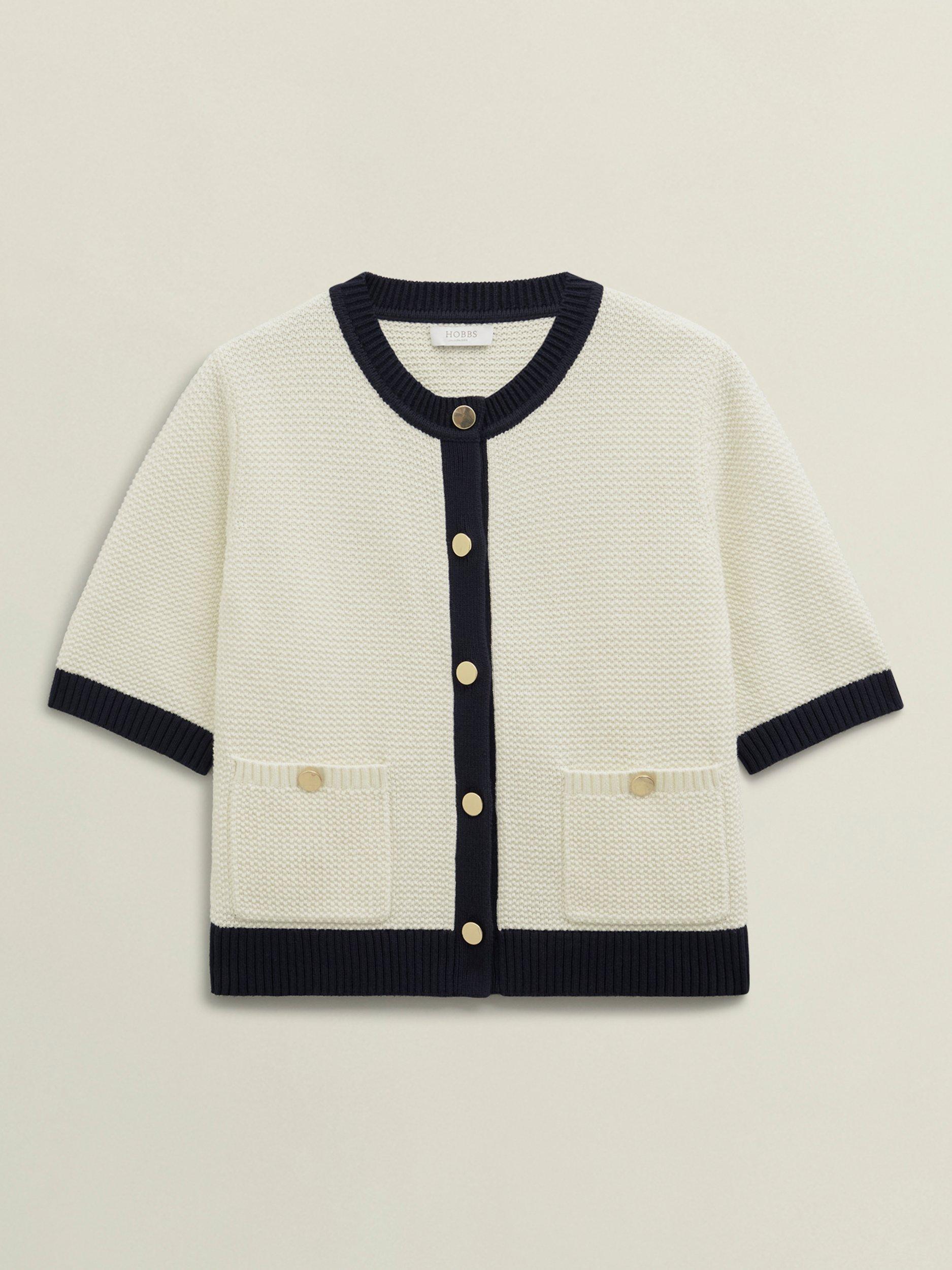 Product image 4 of 6, which shows Hobbs Emily Contrast Trim Cardigan, Ivory/Navy, M