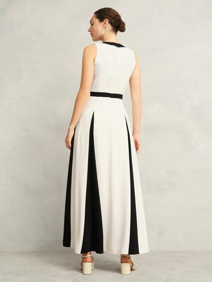 Hobbs Jenn Colour Block Godet Dress, Cream/Black - view 2, Cream/Black