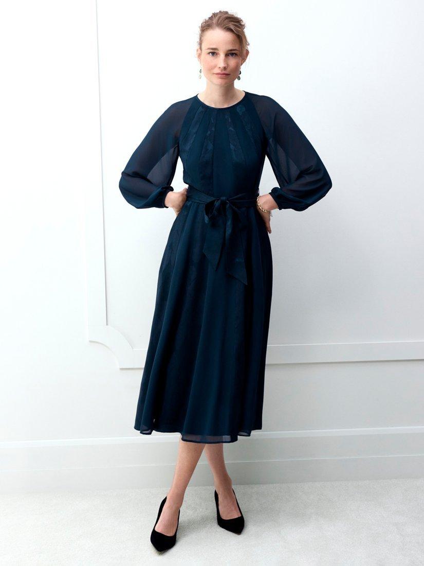 Product image 1 of 6, which shows Hobbs Loren Belted Midi Dress, Evergreen, 12