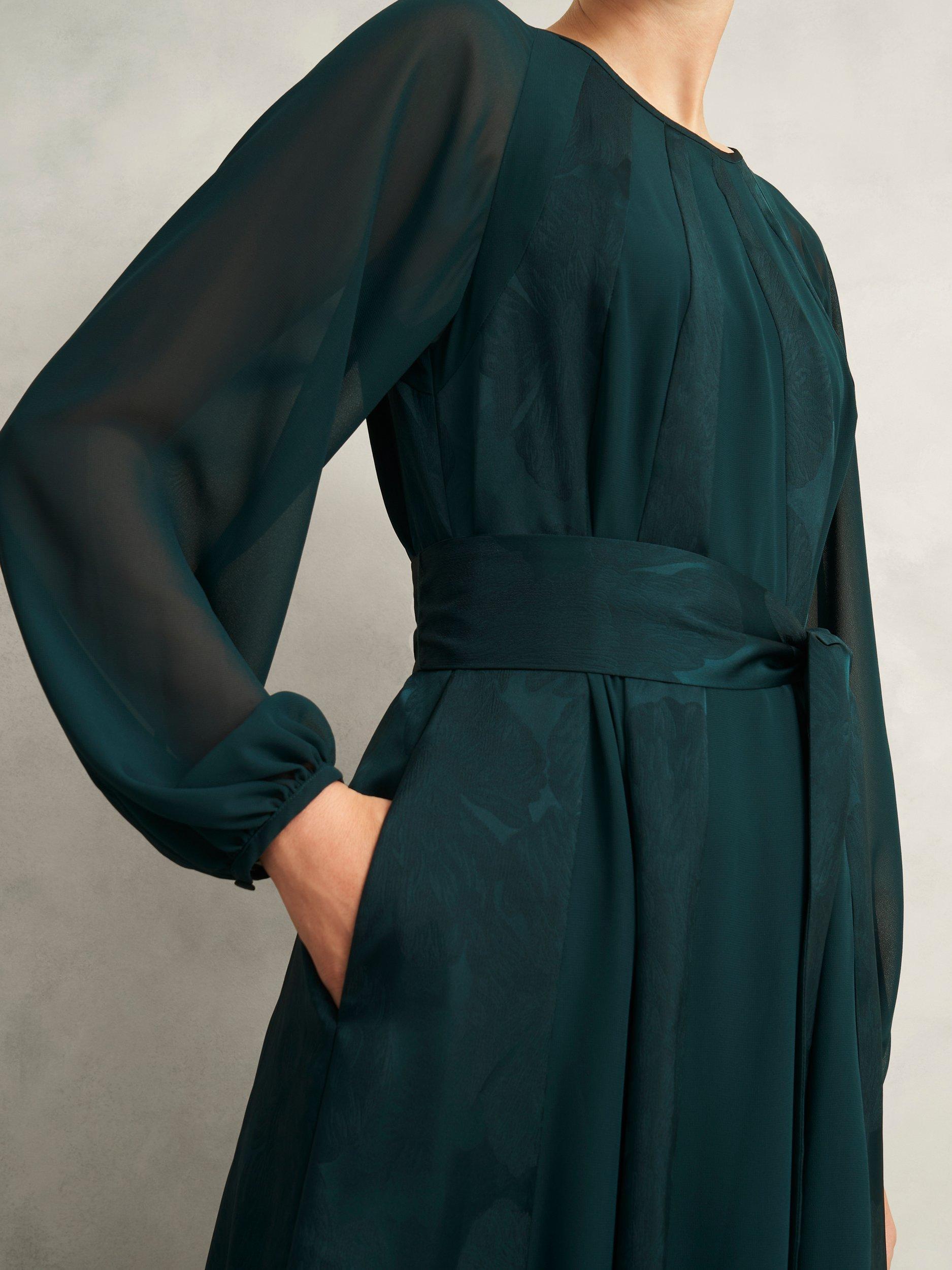 Product image 3 of 6, which shows Hobbs Loren Belted Midi Dress, Evergreen, 12