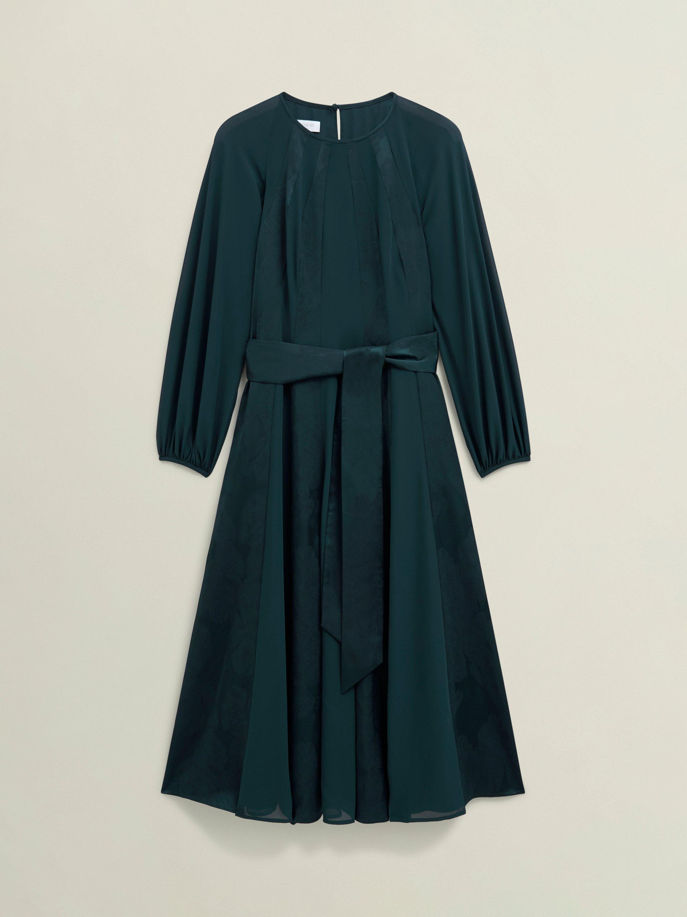 Product image 4 of 6, which shows Hobbs Loren Belted Midi Dress, Evergreen, 12