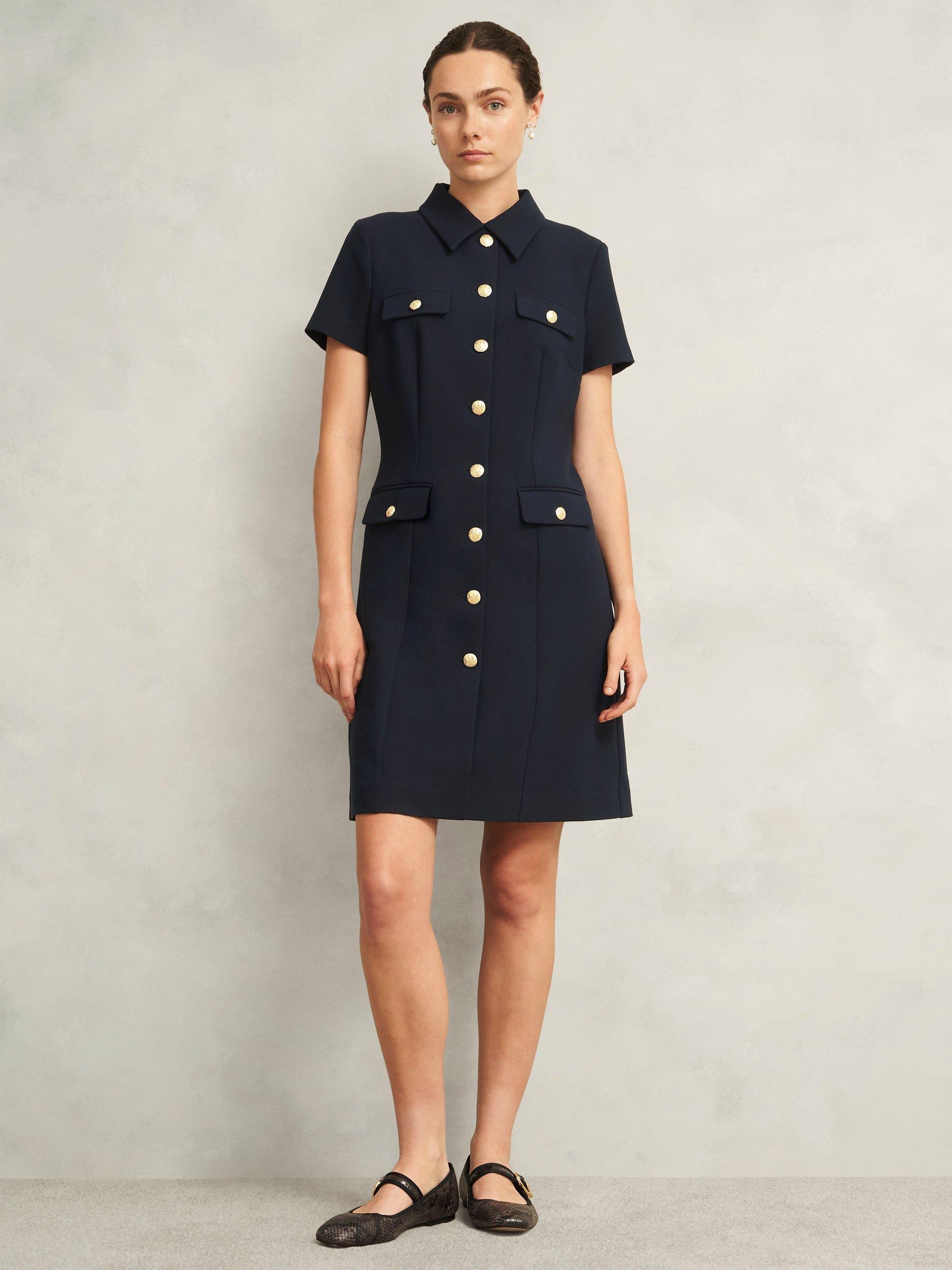 Product image 1 of 6, which shows Hobbs Nadiya Shift Mini Dress, Navy, 10