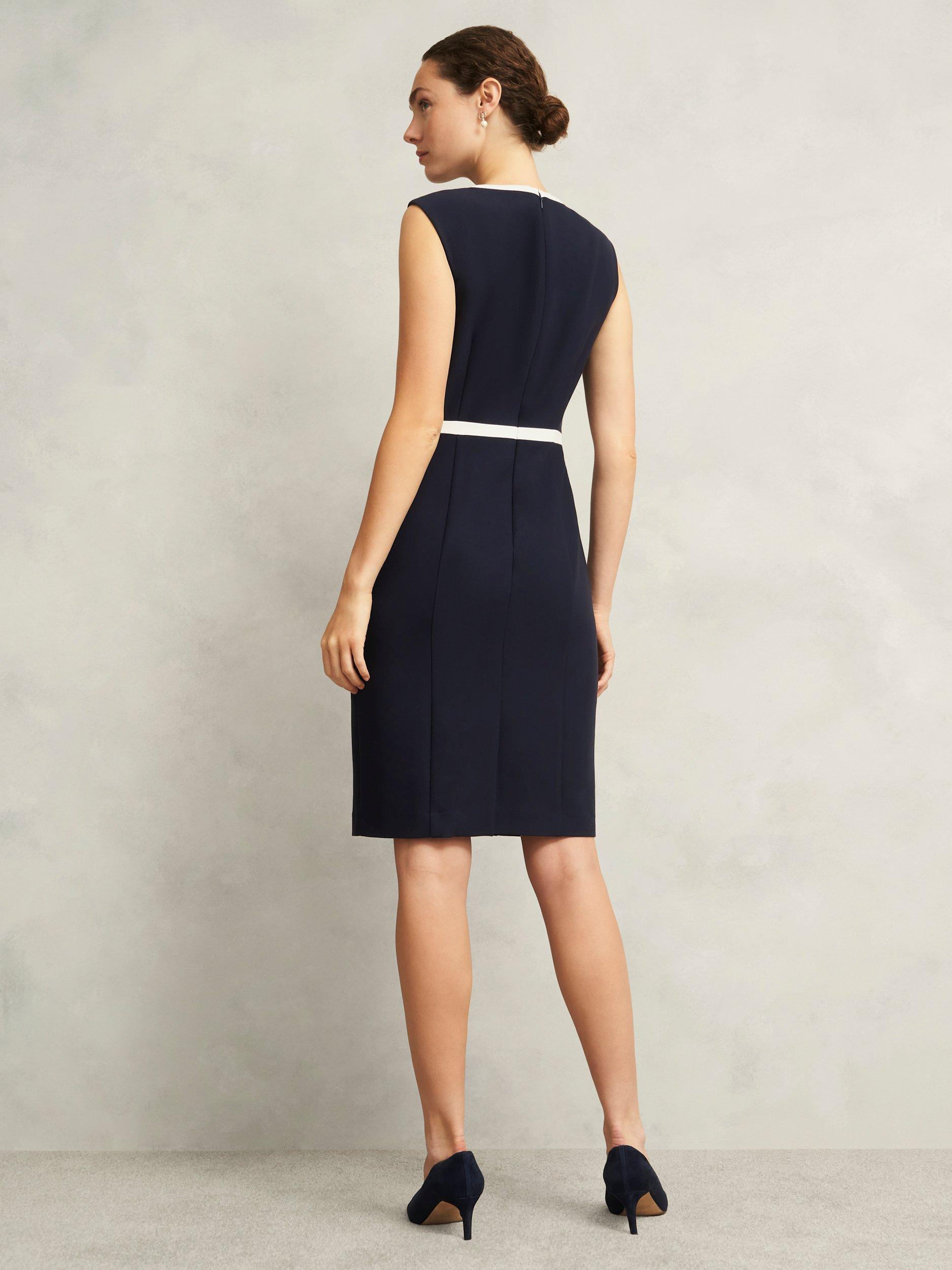 Product image 2 of 6, which shows Hobbs Sally Contrast Trim Shift Dress, Navy/Ivory, 10