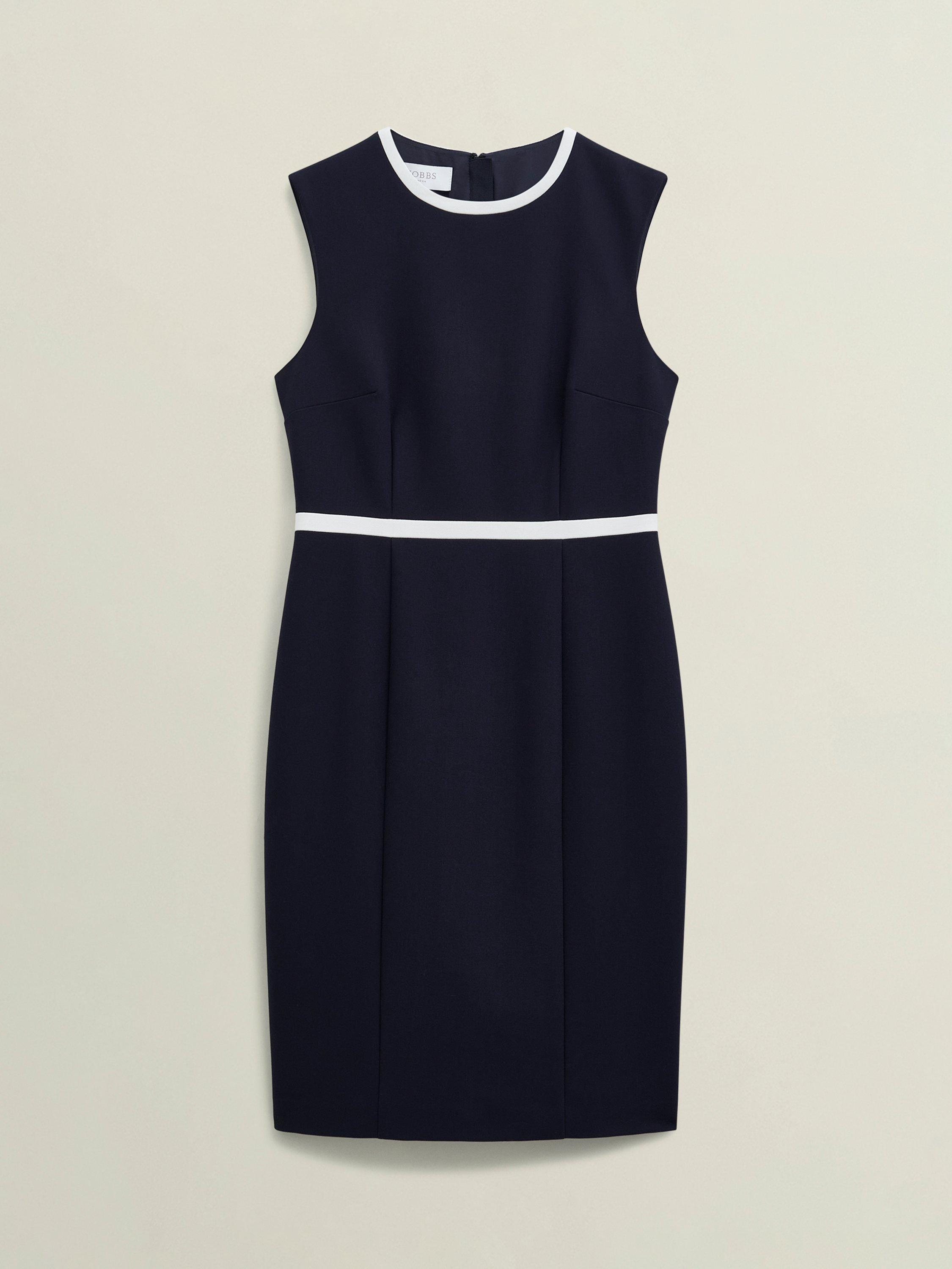 Product image 4 of 6, which shows Hobbs Sally Contrast Trim Shift Dress, Navy/Ivory, 10