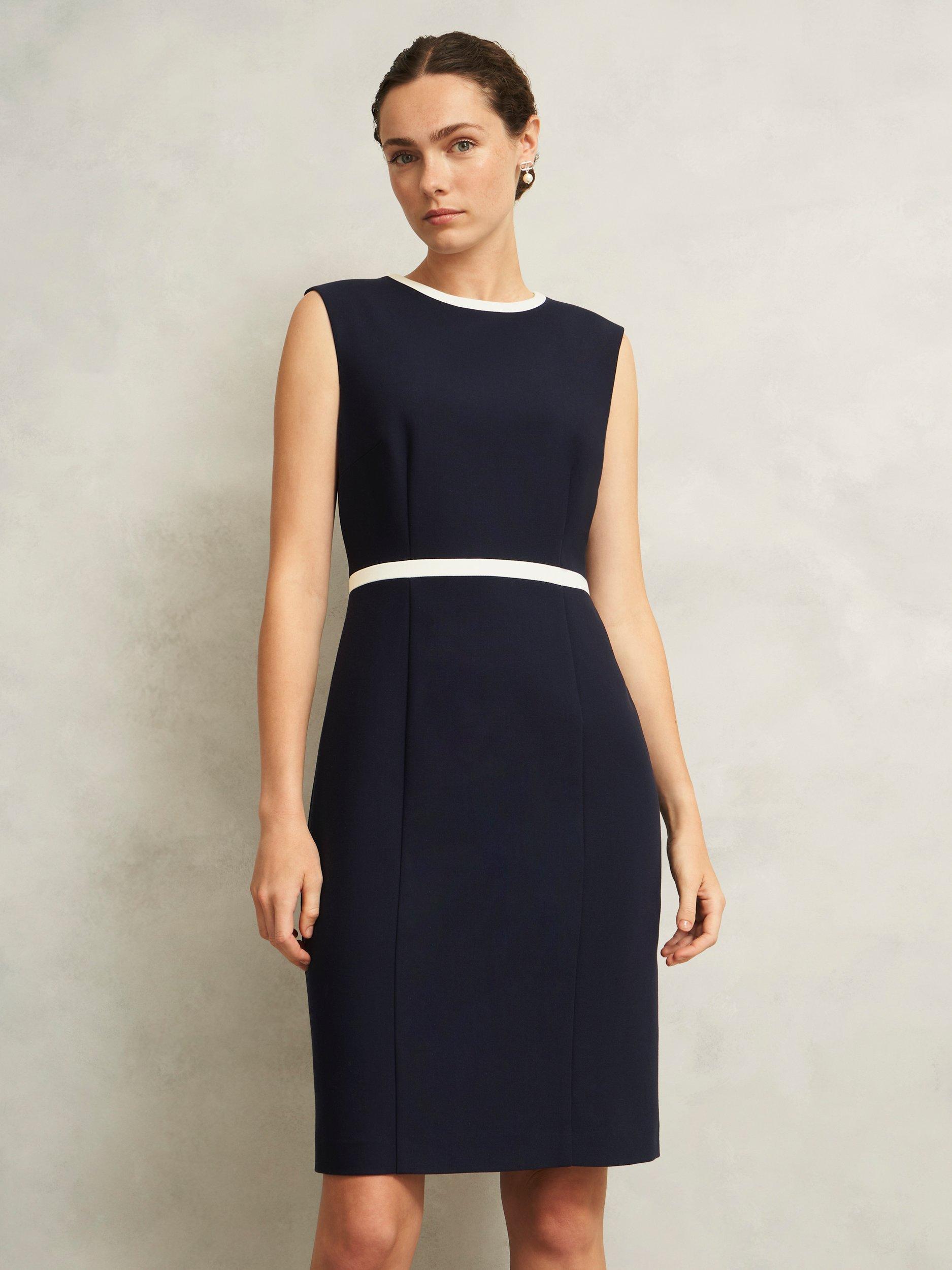 Product image 5 of 6, which shows Hobbs Sally Contrast Trim Shift Dress, Navy/Ivory, 10