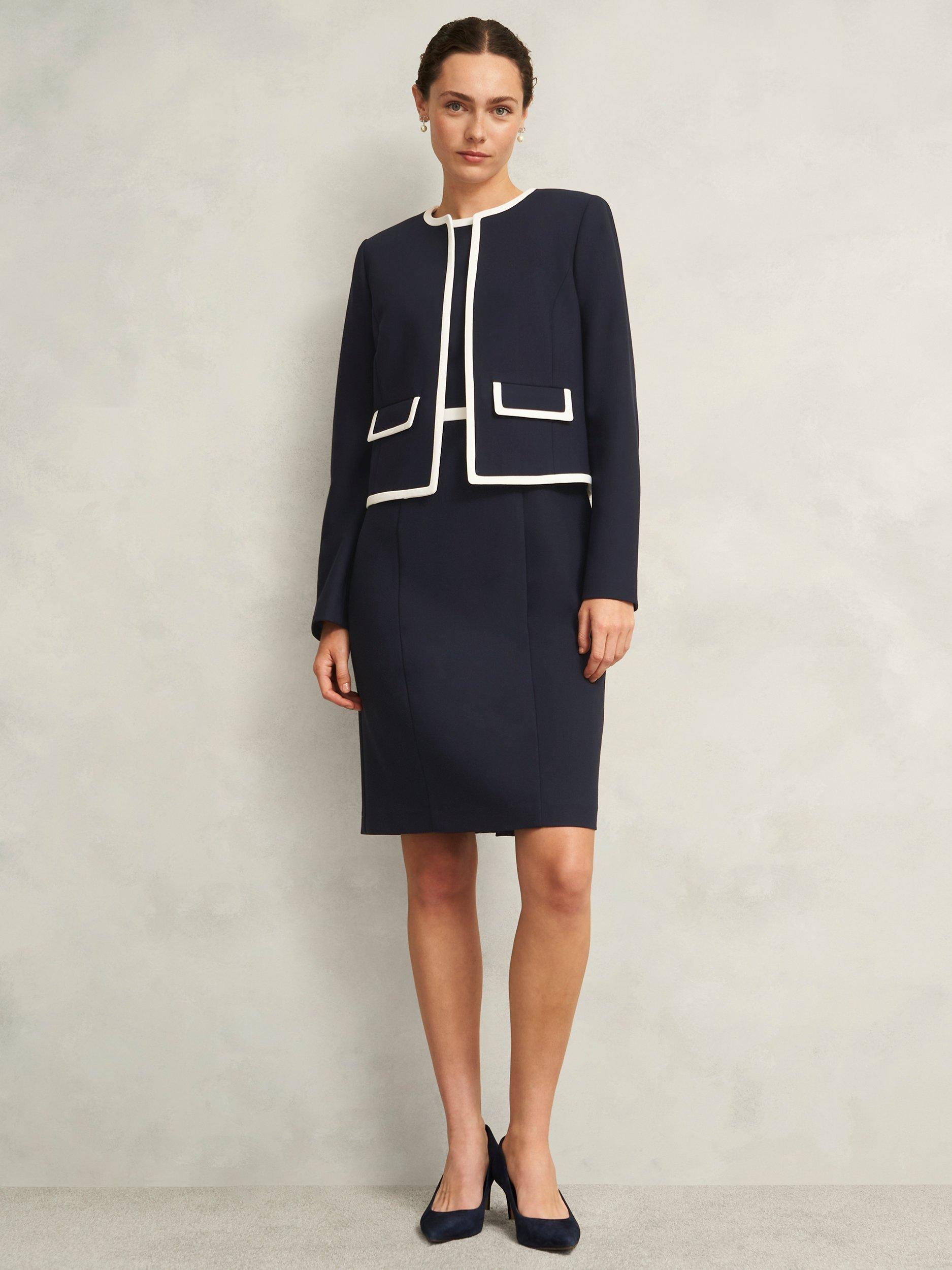 Product image 6 of 6, which shows Hobbs Sally Contrast Trim Shift Dress, Navy/Ivory, 10