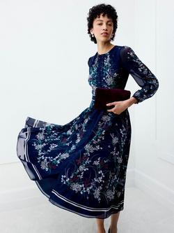 Hobbs Sia Floral Pure Silk Dress, Midnight/Multi, Midnight/Multi