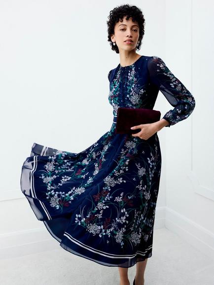 Hobbs Sia Floral Pure Silk Dress, Midnight/Multi, Midnight/Multi