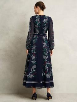 Hobbs Sia Floral Pure Silk Dress, Midnight/Multi - view 2, Midnight/Multi
