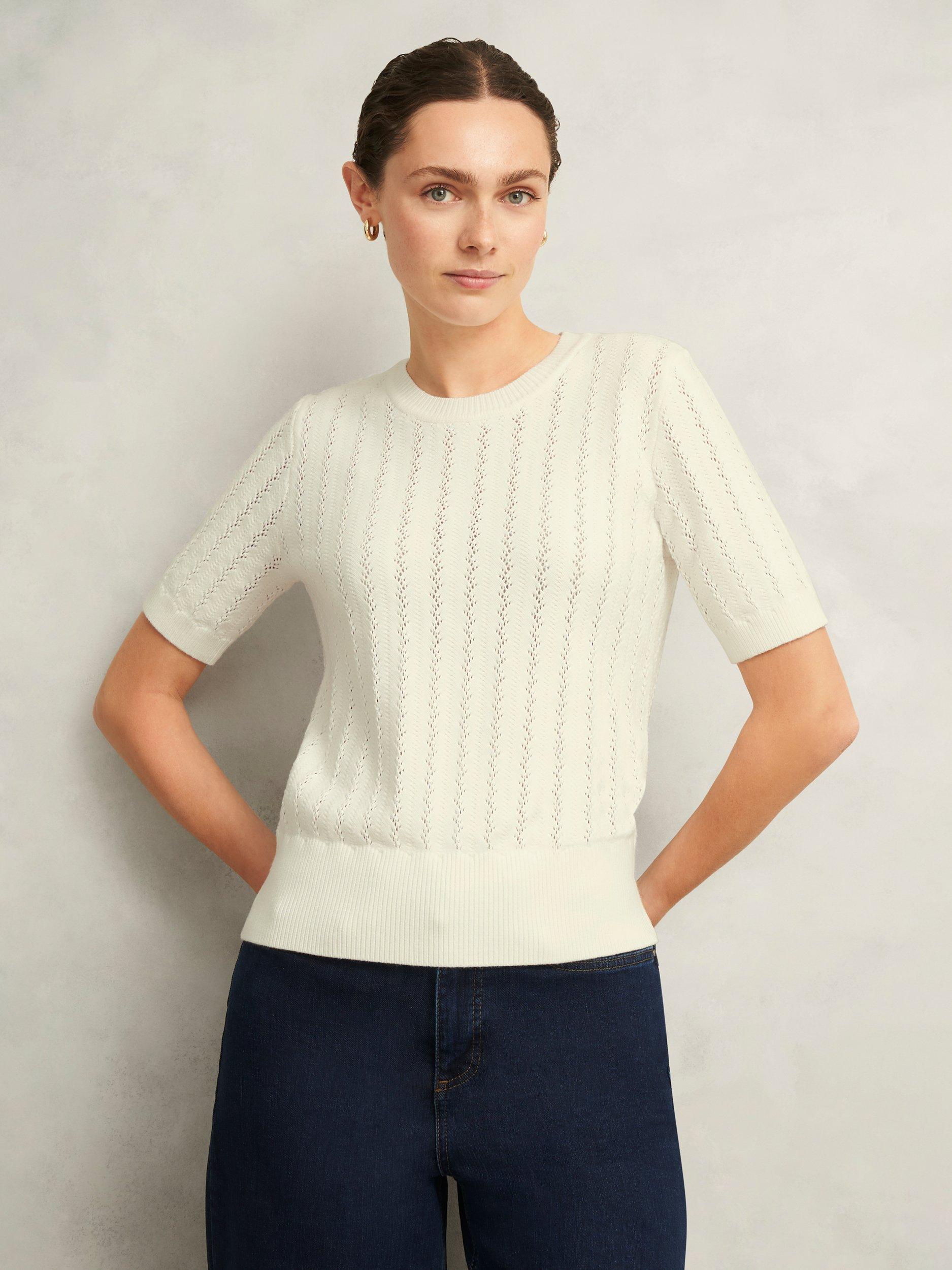 Product image 1 of 6, which shows Hobbs Calla Pointelle Stitch Jumper, Warm Ivory, L