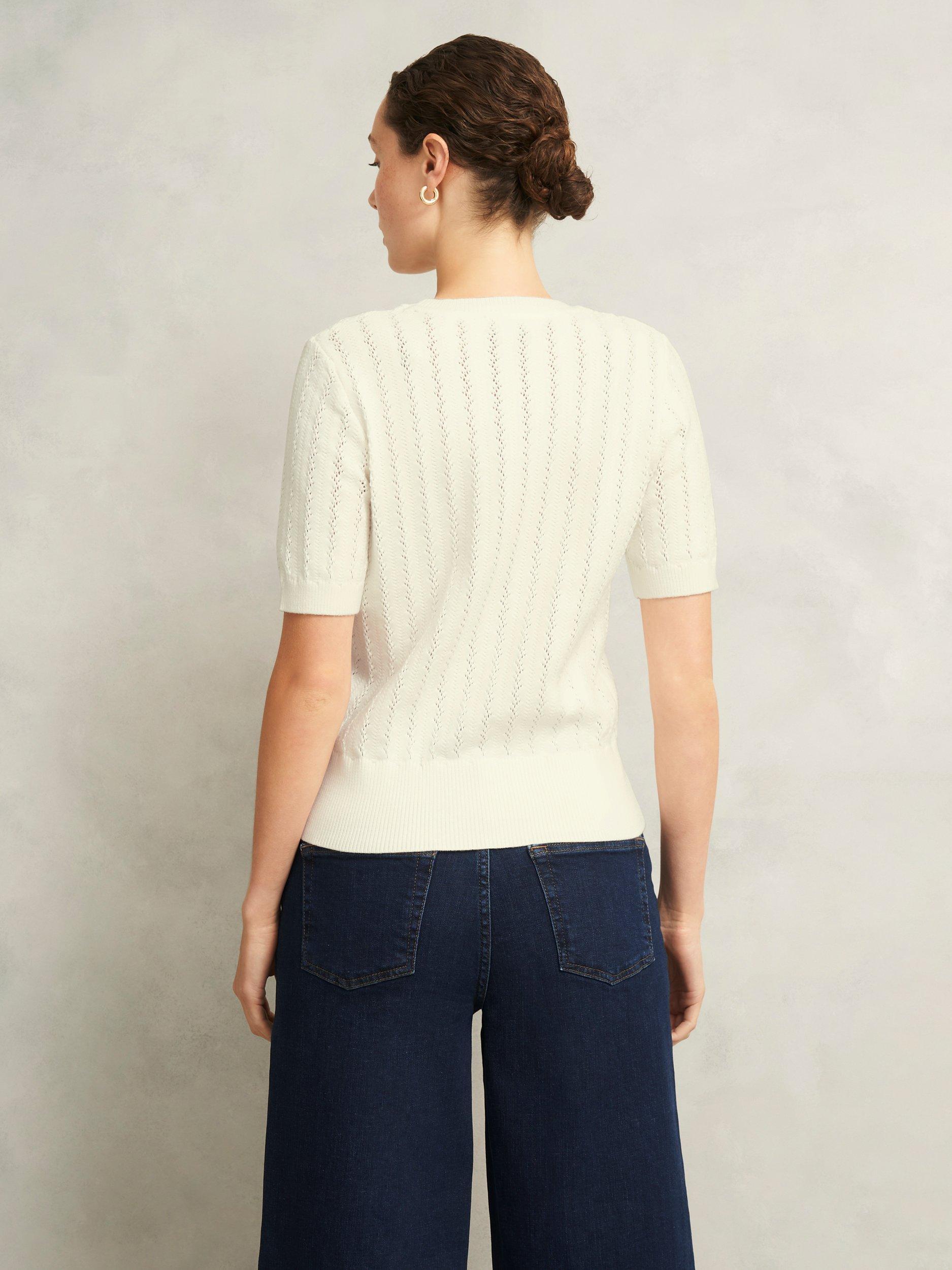 Product image 2 of 6, which shows Hobbs Calla Pointelle Stitch Jumper, Warm Ivory, L