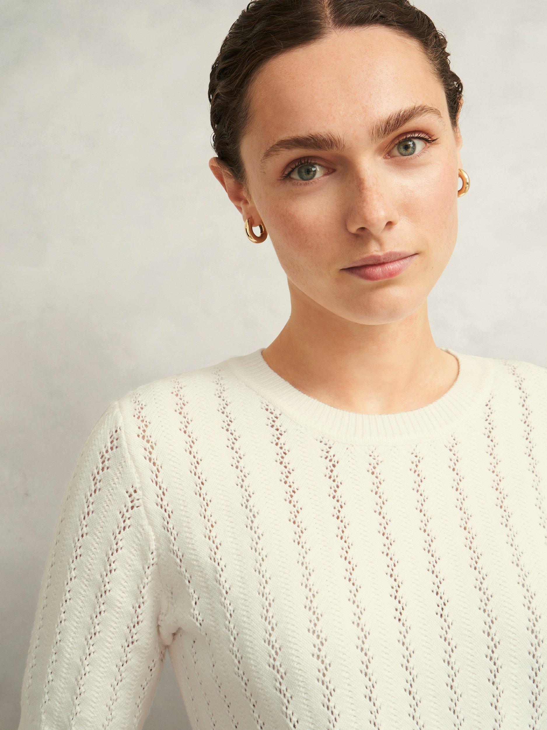 Product image 3 of 6, which shows Hobbs Calla Pointelle Stitch Jumper, Warm Ivory, L