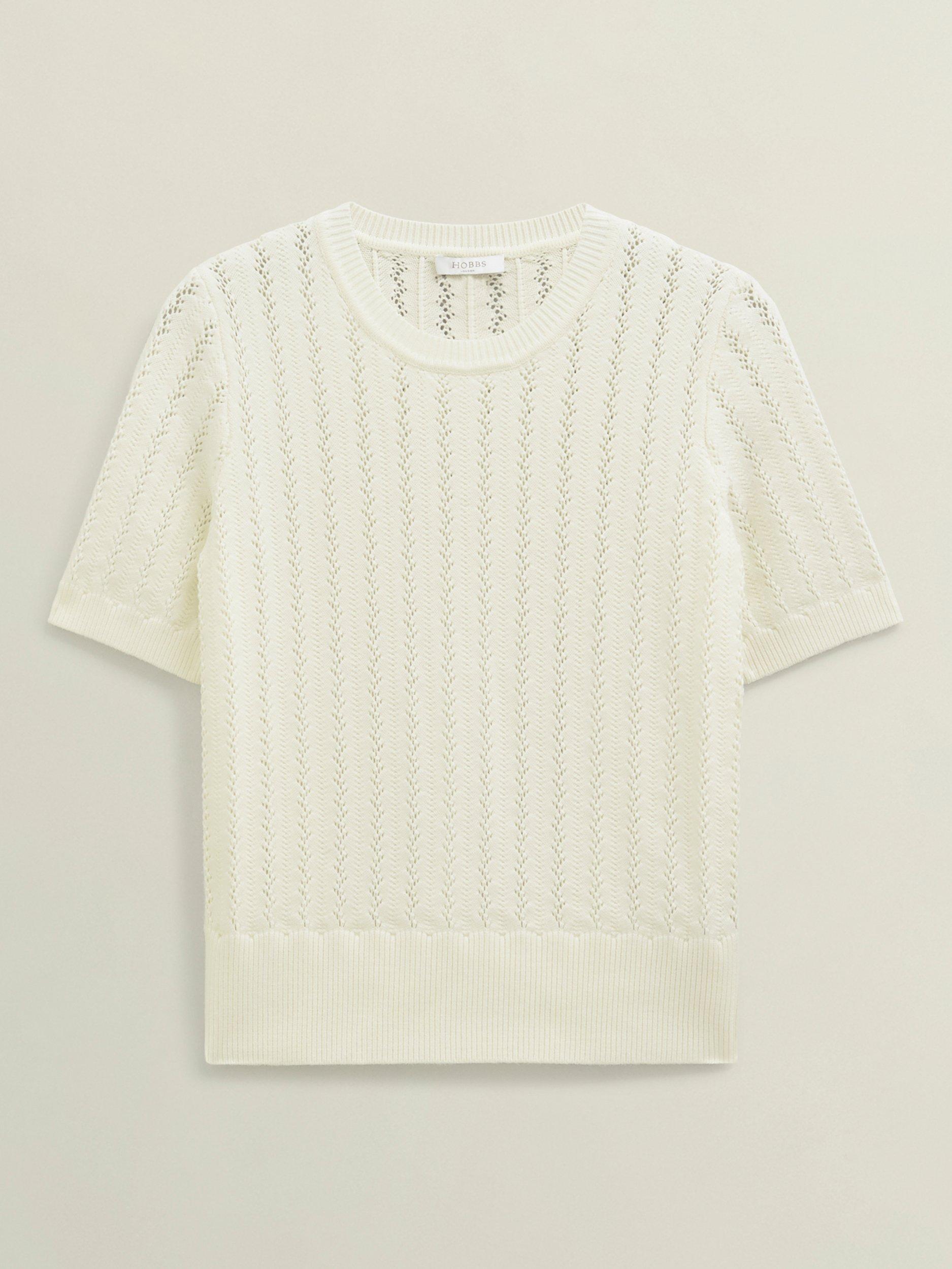 Product image 4 of 6, which shows Hobbs Calla Pointelle Stitch Jumper, Warm Ivory, L