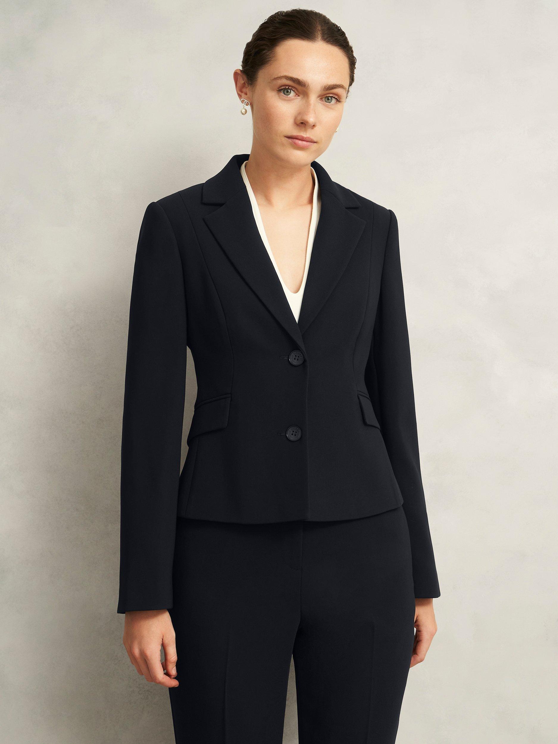 Product image 1 of 5, which shows Hobbs Petite Rae Crepe Blazer, Black, 10