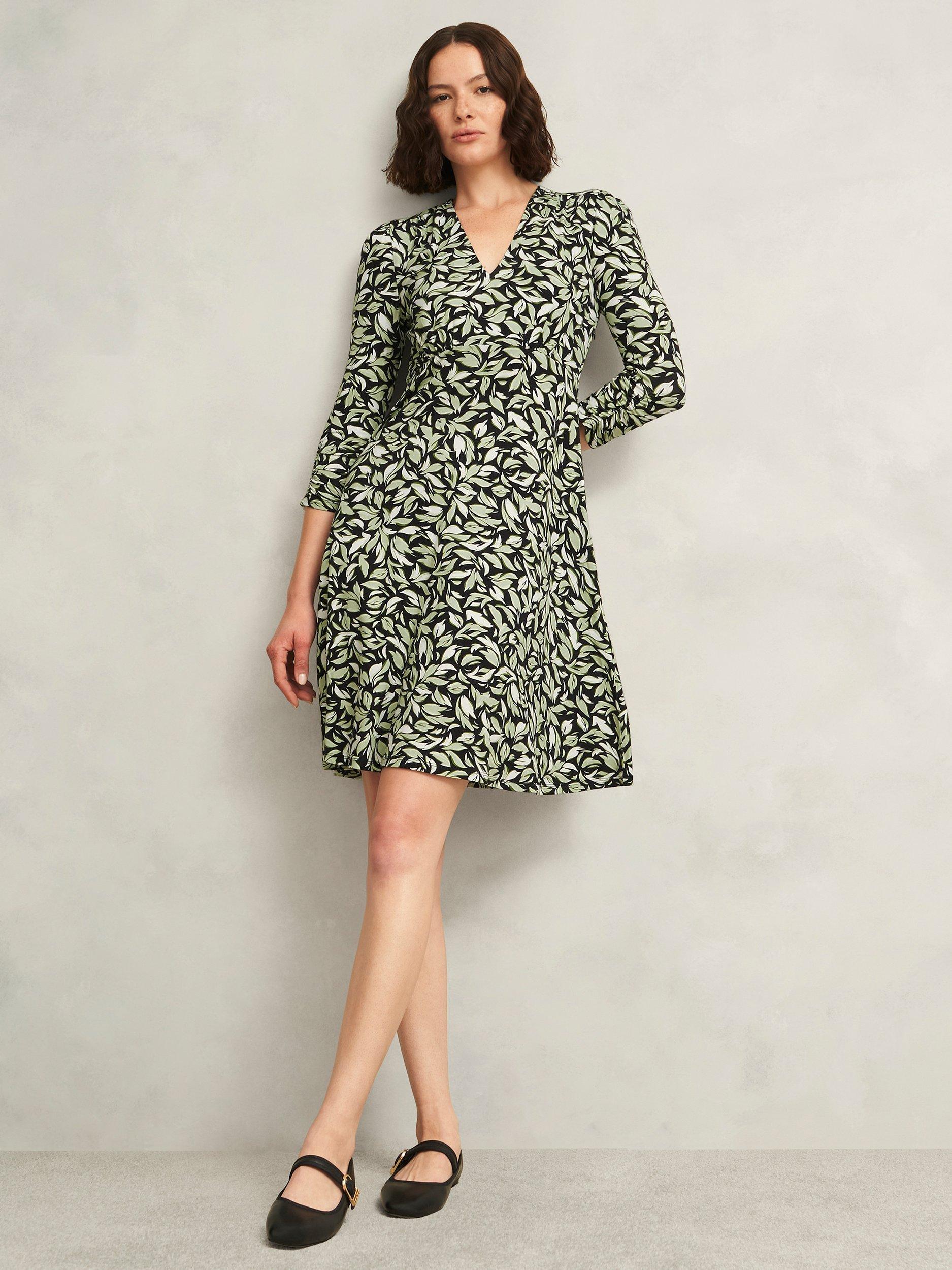 Product image 1 of 5, which shows Hobbs Petite Elosie Abstract Jersey Dress, Navy/Multi, 10