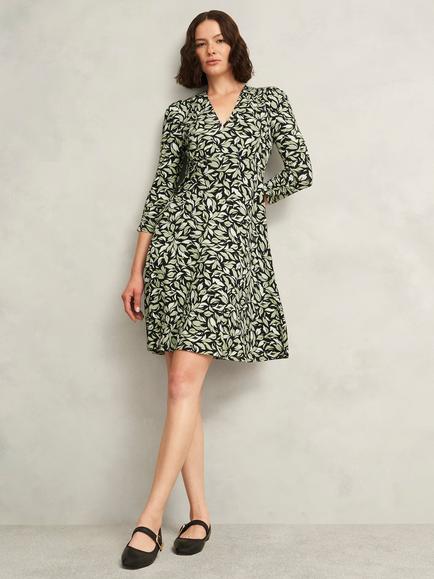 Hobbs Petite Elosie Abstract Jersey Dress, Navy/Multi, Navy/Multi