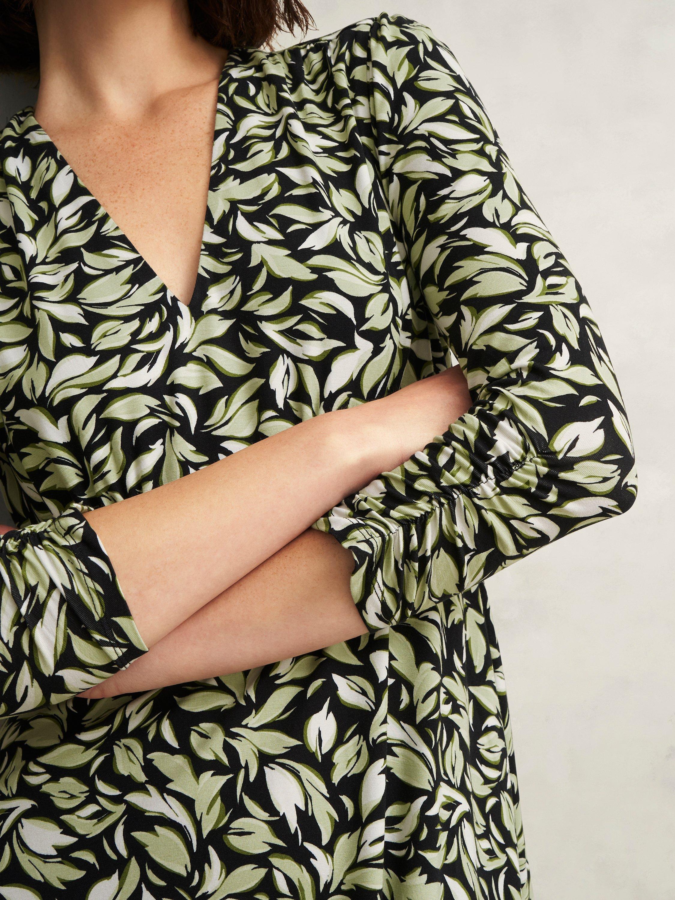 Product image 3 of 5, which shows Hobbs Petite Elosie Abstract Jersey Dress, Navy/Multi, 10