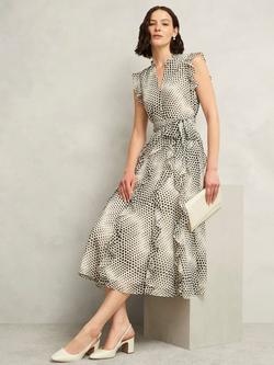 Hobbs Petite Nina Polka Dot Midi Dress, Cream/Black, Cream/Black