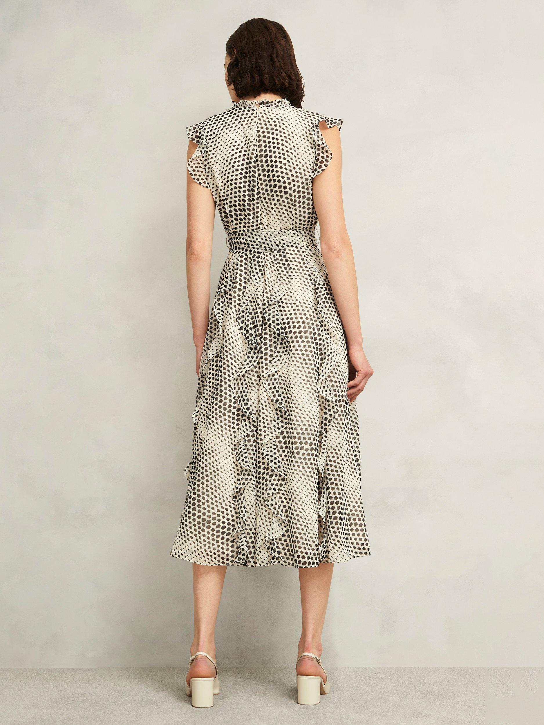 Product image 5 of 5, which shows Hobbs Petite Nina Polka Dot Midi Dress, Cream/Black, 10